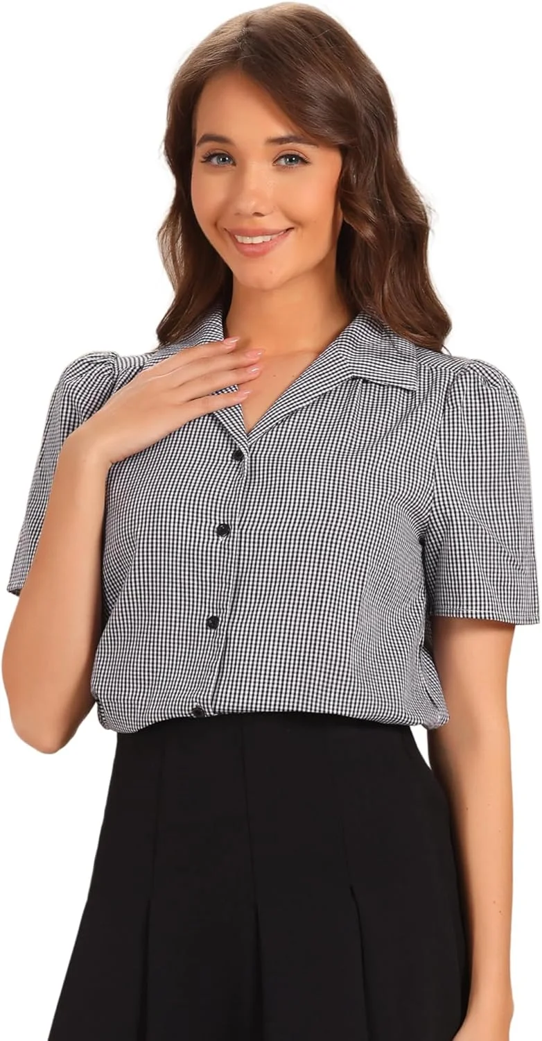 بلوز زنانه تابستانی آلگرا کا با طرح چهارخانه و آستین کوتاه، مدل وینتیج با دکمه