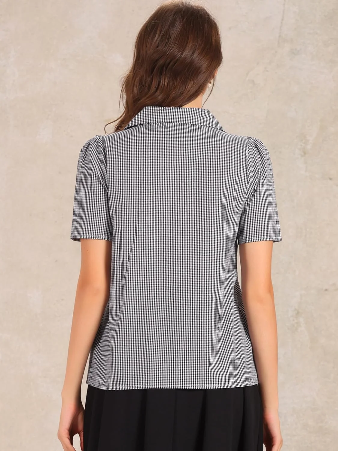 بلوز زنانه تابستانی آلگرا کا با طرح چهارخانه و آستین کوتاه، مدل وینتیج با دکمه