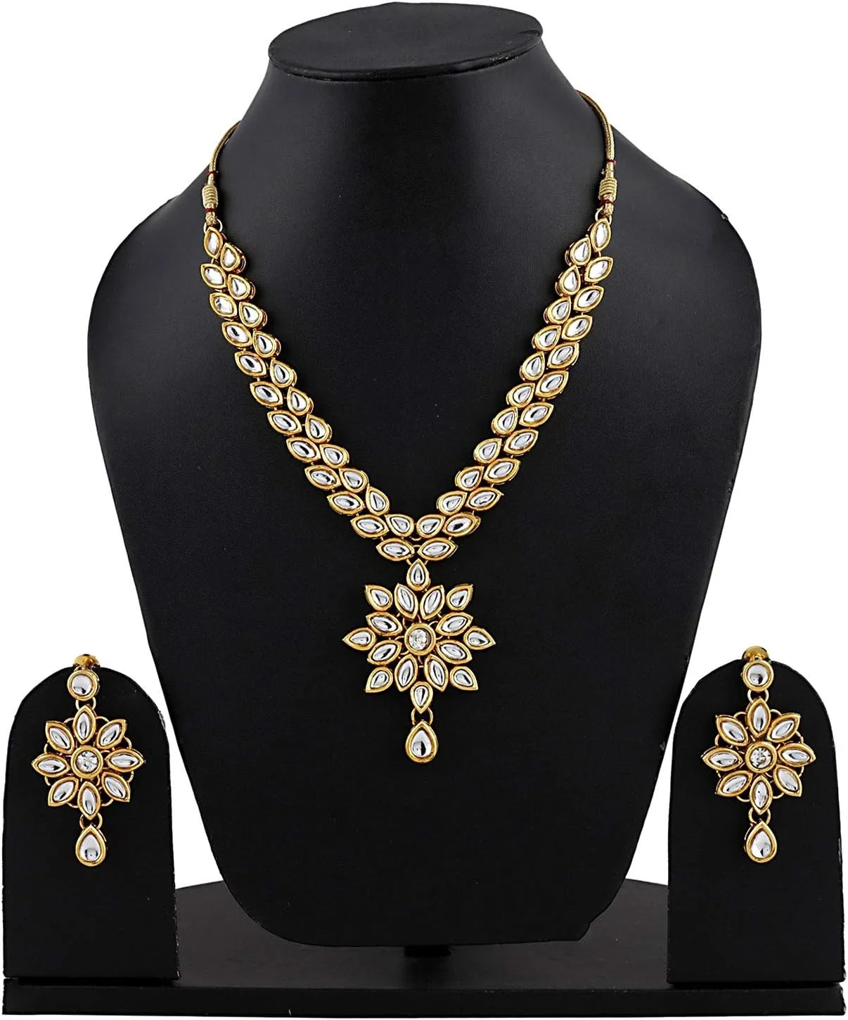 ست جواهرات مجلسی براق دیوا، روکش طلایی، کندن، مناسب مهمانی، گردنبند سنتی با گوشواره برای زنان و دختران (سفید)(9602s) ست جواهرات مجلسی براق دیوا، روکش طلایی، کندن، مناسب مهمانی، گردنبند سنتی با گوشواره برای زنان و دختران (سفید)(9602s)