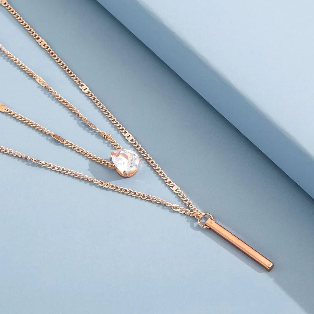 گردنبند آویز زنجیره ای چند لایه کریستالی شیک و مد روز برای زنان و دختران (14563np)، طلایی گردنبند آویز زنجیره ای چند لایه کریستالی شیک و مد روز برای زنان و دختران (14563np)، طلایی