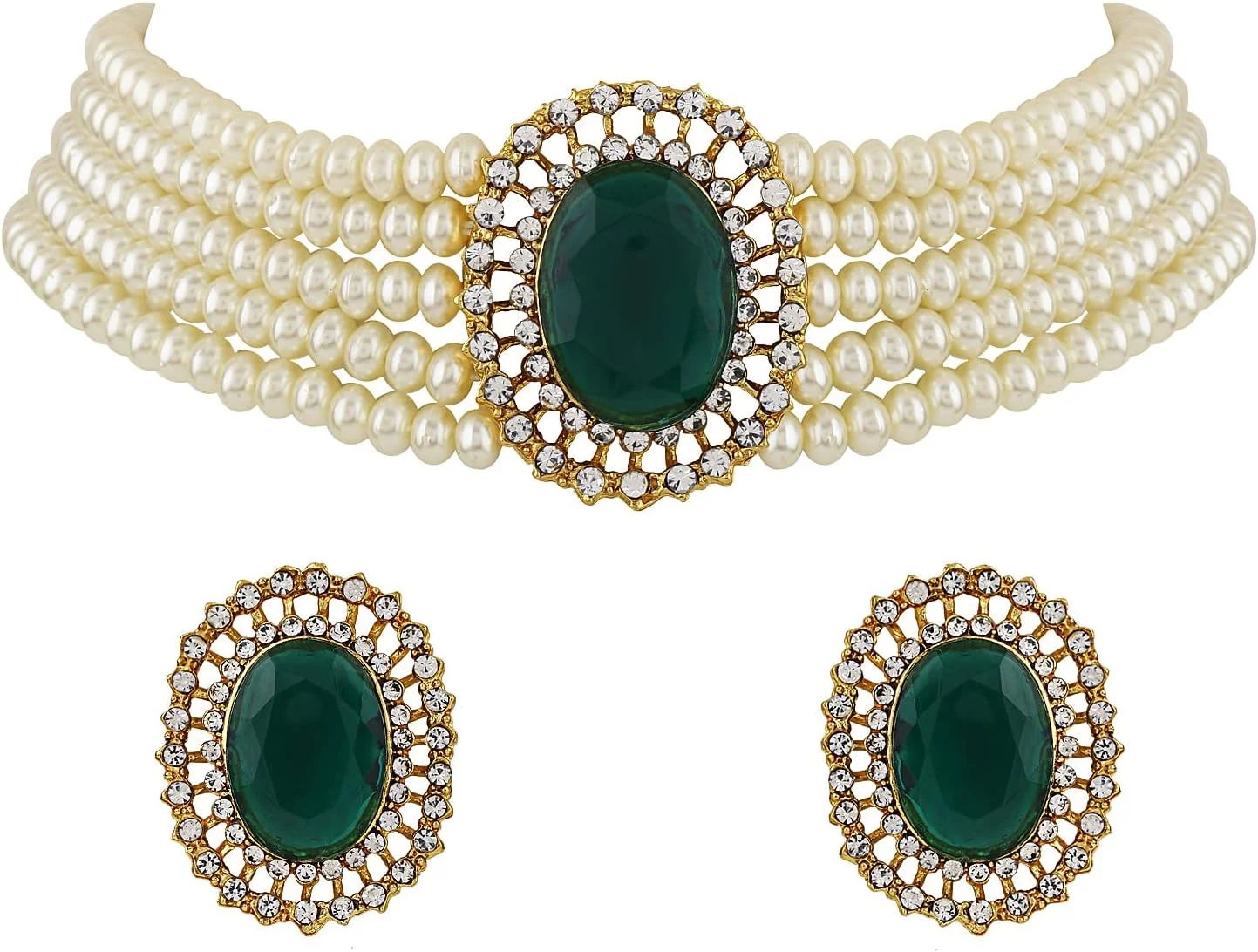 ست جواهرات گردنبند چوکر مرواریدی شیک و مجلسی با روکش طلای 18 عیار زنانه