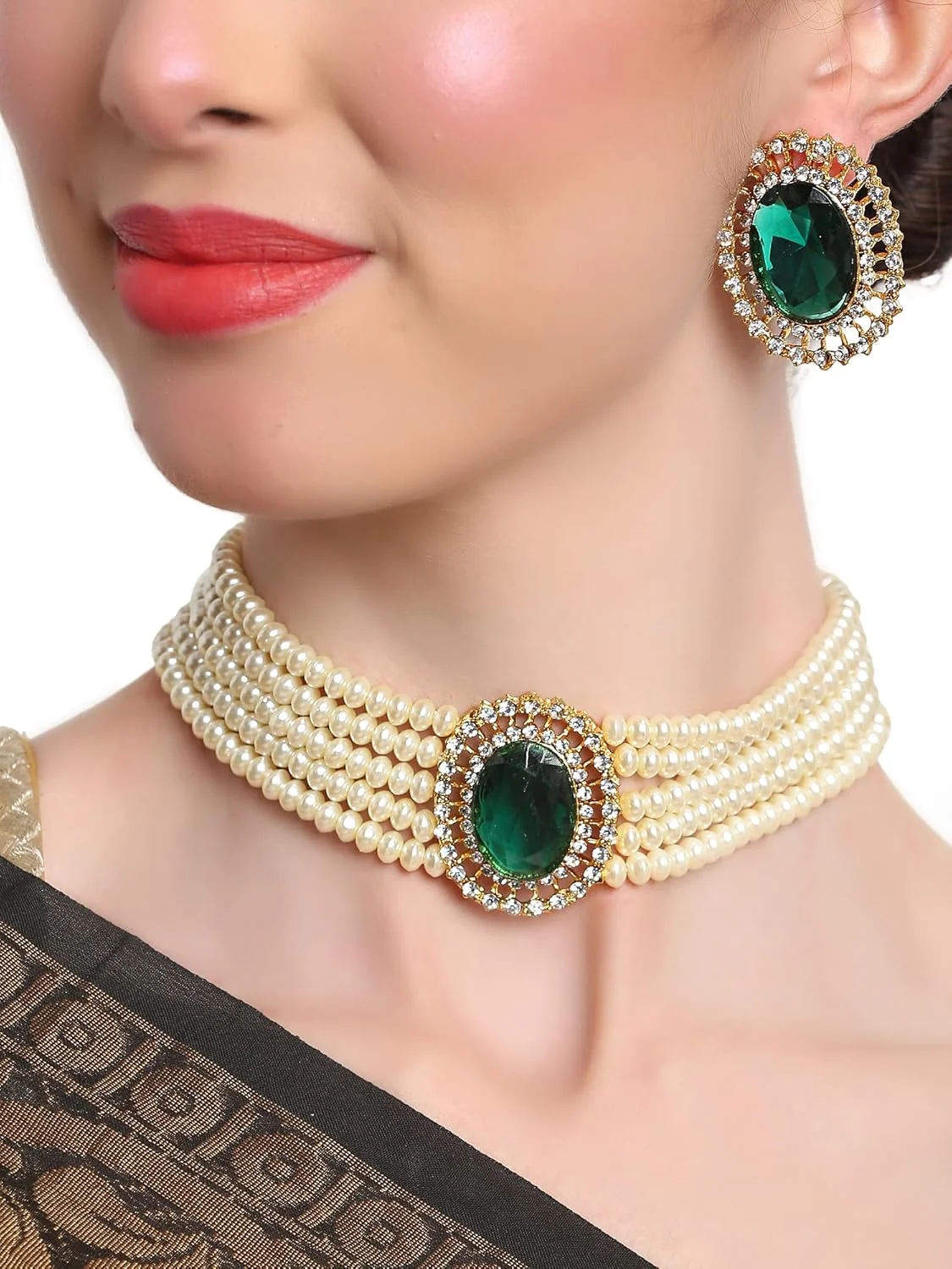 ست جواهرات گردنبند چوکر مرواریدی شیک و مجلسی با روکش طلای 18 عیار زنانه ست جواهرات گردنبند چوکر مرواریدی شیک و مجلسی با روکش طلای 18 عیار زنانه