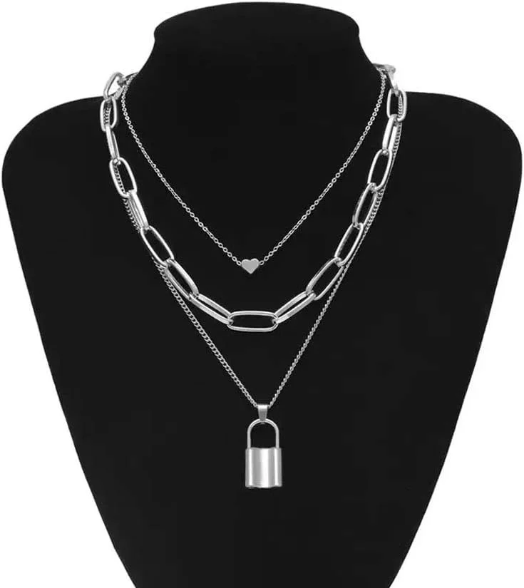 گردنبند آویز چند لایه زنجیره ای شیک و مد روز شاینینگ دیوا برای زنان و دختران (12475np)، نقره ای