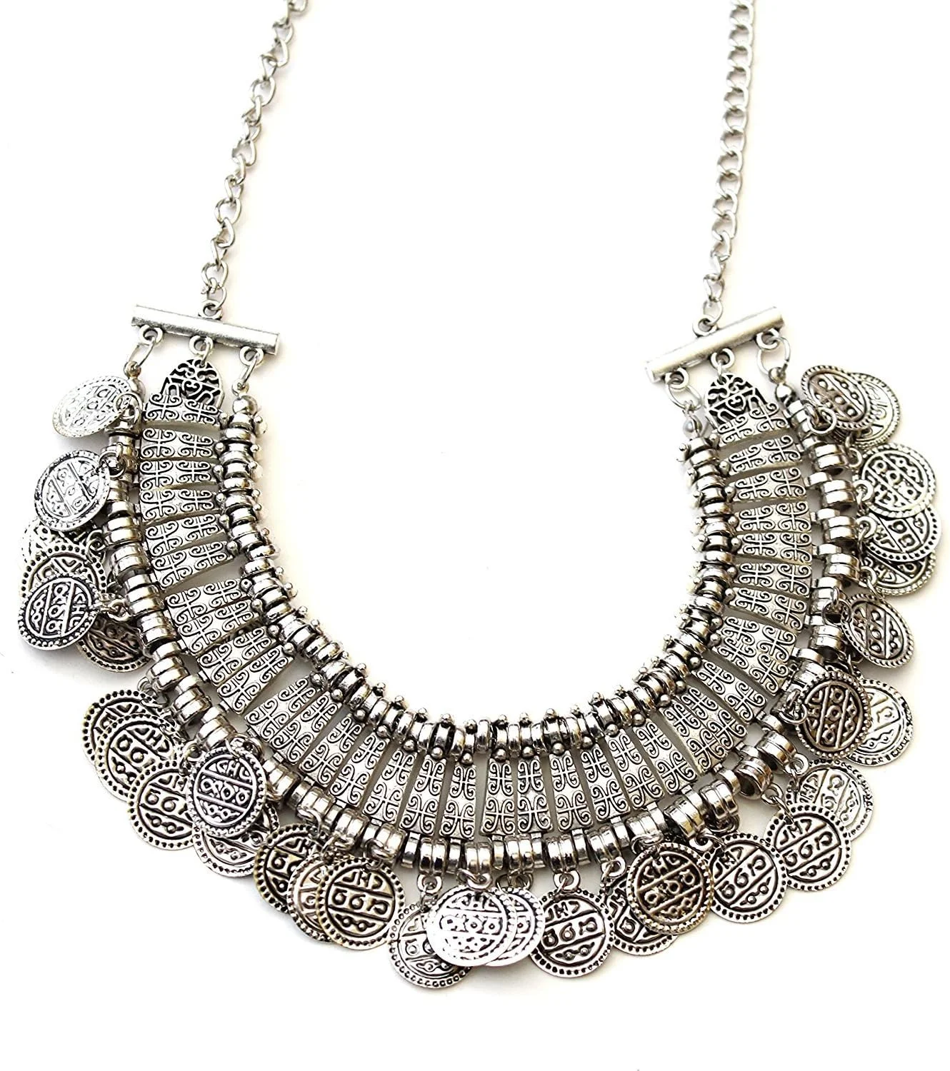 گردنبند سکه ای زنانه و دخترانه با طرح بوهمی، کولی، تبتی و سبک وینتیج مناسب مهمانی