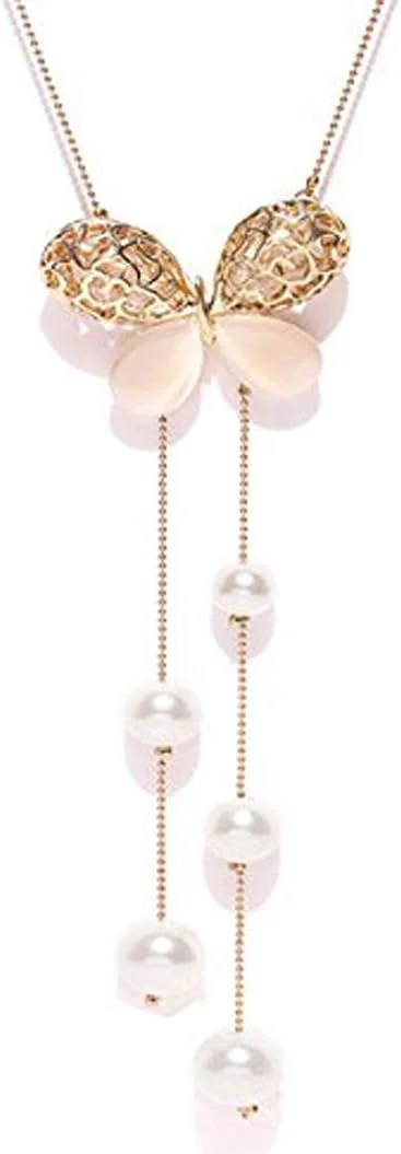 گردنبند آویز پروانه کریستالی زنجیر بلند شیک و مد روز برای زنان و دختران