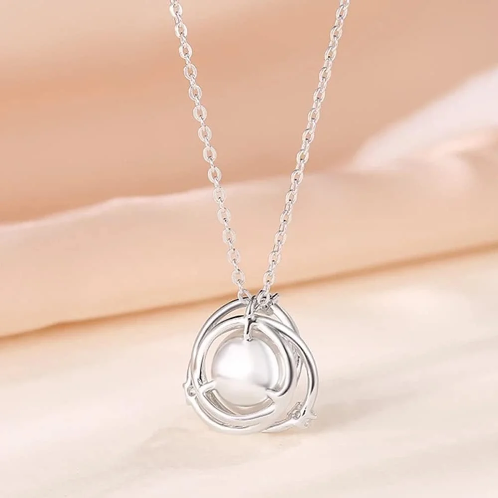 گردنبند آویز زنجیری مرواریدی نقره ای شیک و جدید درخشان دیوا، هدیه ای برای زنان و دختران (14618np)، سایز آزاد، روکش نقره، بدون سنگ قیمتی