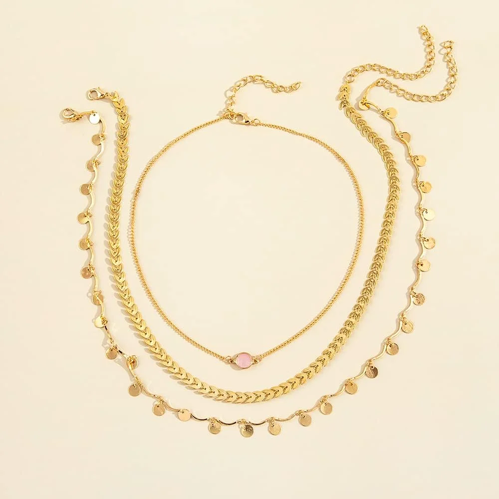 گردنبند آویز چند لایه زنجیره ای شیک و مد روز زنانه و دخترانه، طلایی گردنبند آویز چند لایه زنجیره ای شیک و مد روز زنانه و دخترانه، طلایی