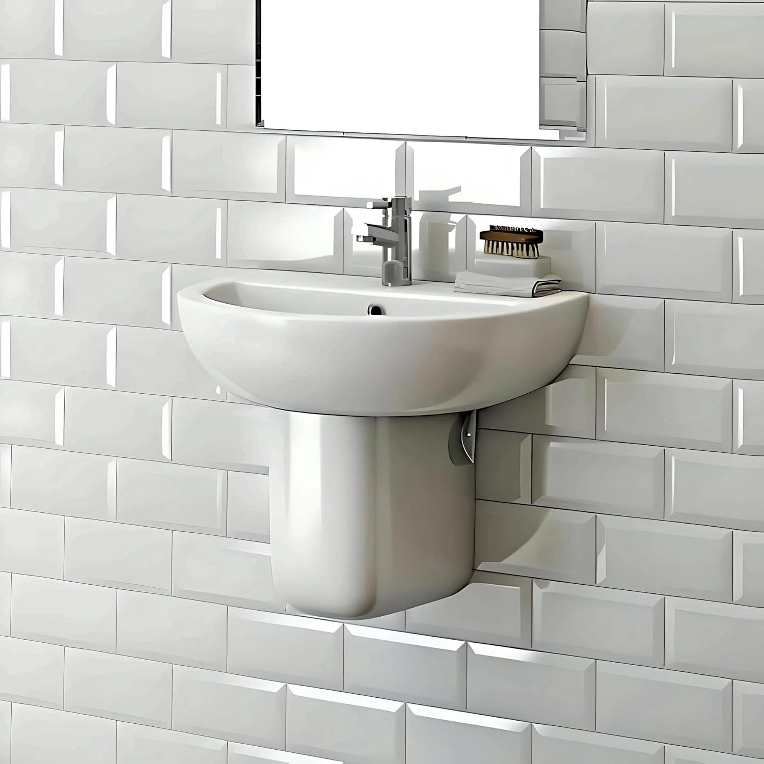 روشویی نیم پایه 60 سانتی‌متری فیتو - روشویی دیواری حمام به همراه کیت نصب، طراحی مدرن و کم‌جا، نصب آسان