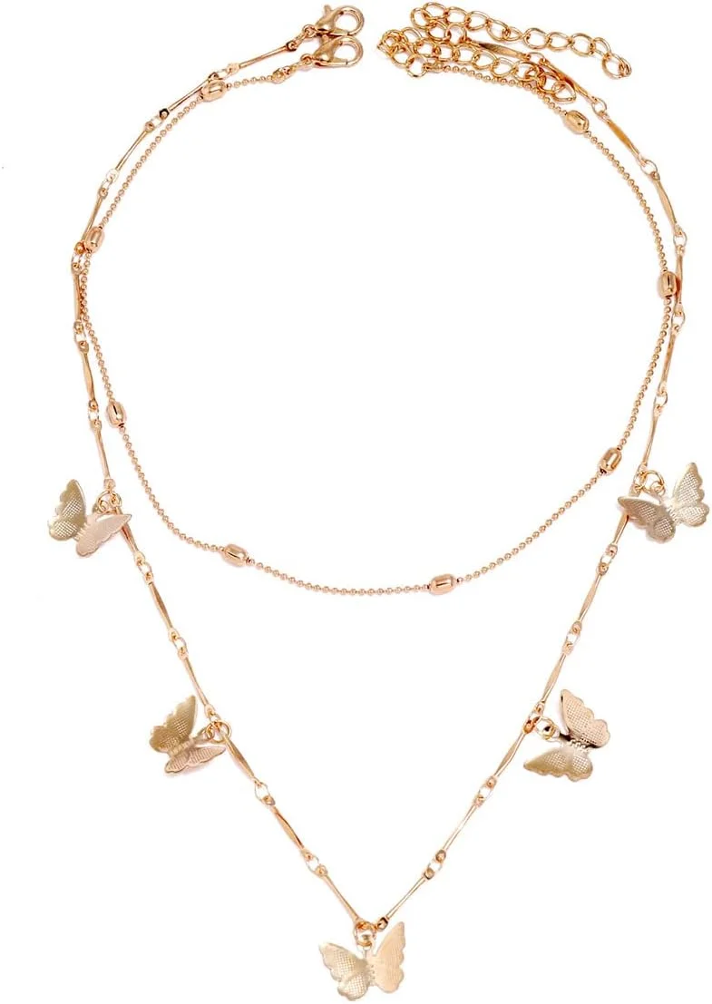 گردنبند آویز چند لایه زنجیره ای شیک و مد روز برای زنان و دختران (14573np)، طلایی