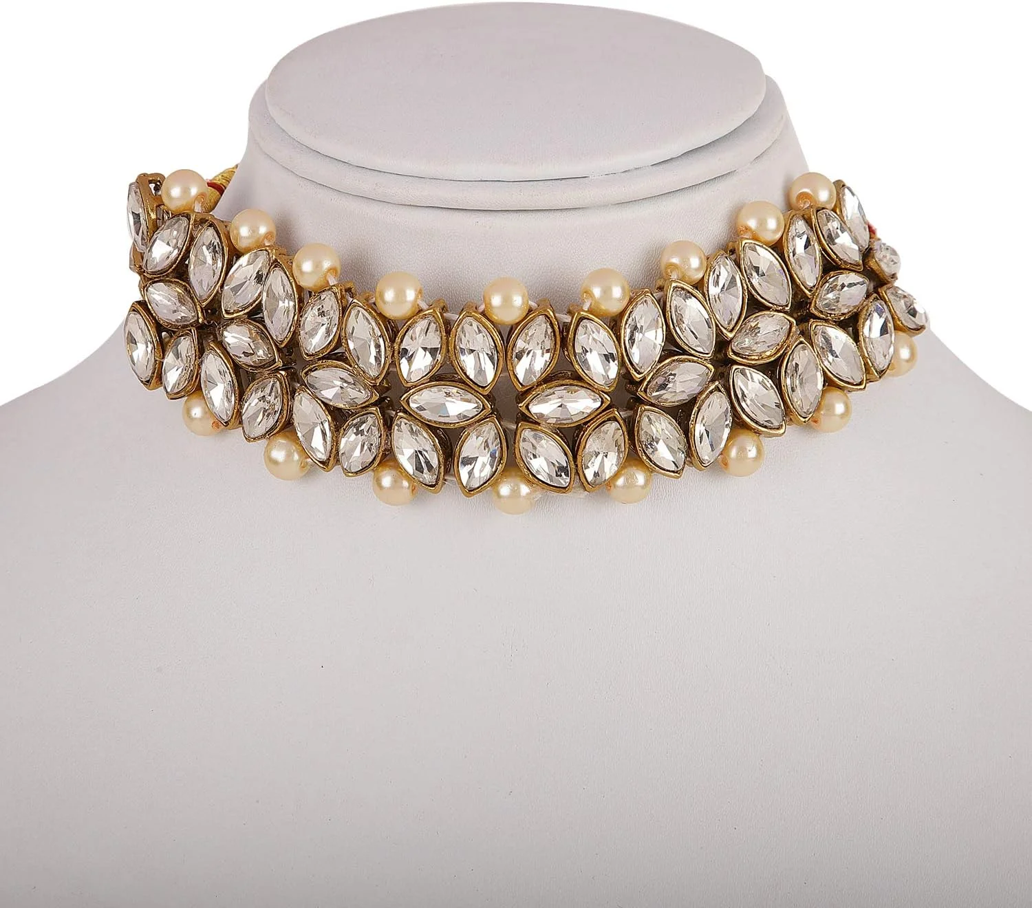 ست جواهرات گردنبند چوکر طرح کندن سنتی جدید درخشان دیوا برای زنان (کرم) (11278s)