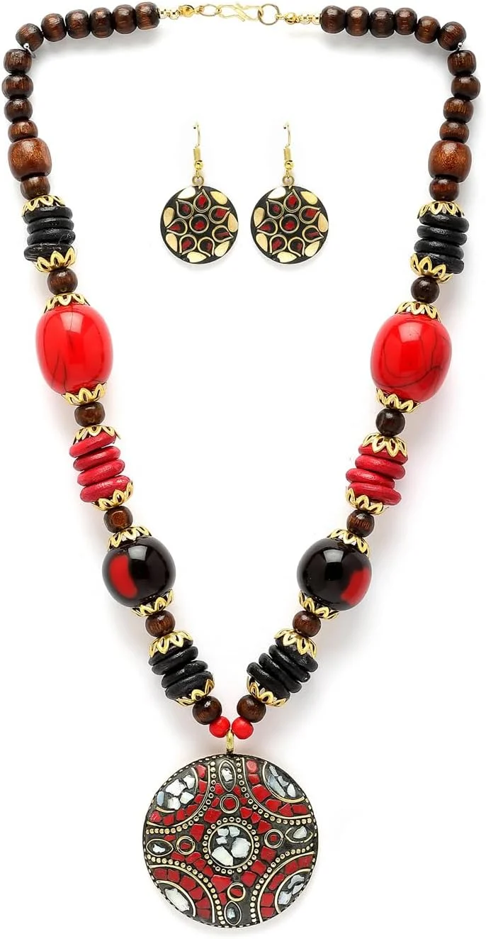 ست جواهرات گردنبند آویز تبتی سنتی و شیک درخشان دیوا برای بانوان