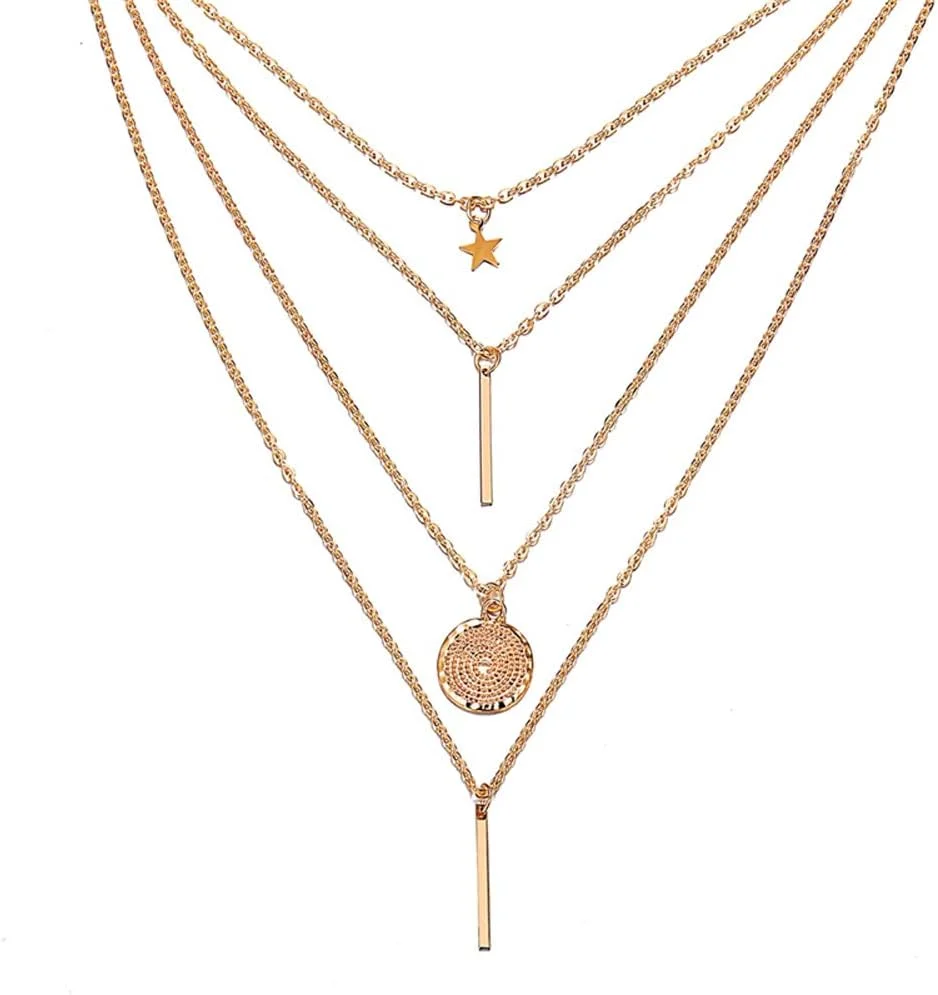 گردنبند چند لایه زنانه با طراحی مدرن و نگین های زیرکونیا