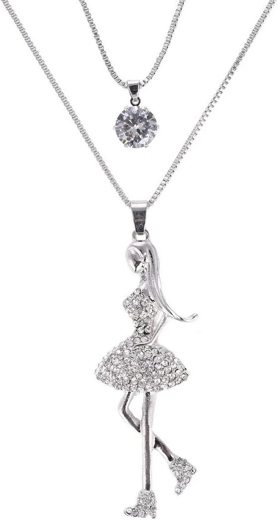 گردنبند آویز زنجیره ای بلند زنانه و دخترانه شیک و مجلسی - نقره ای