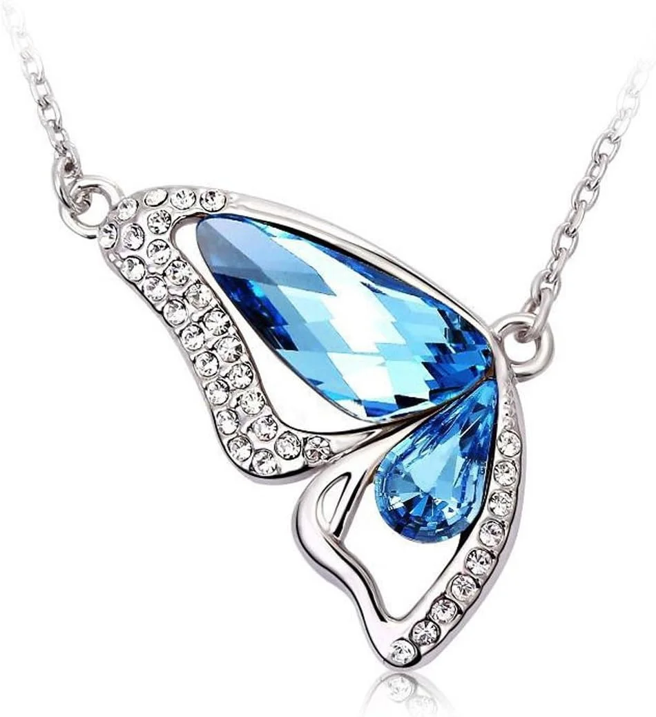 گردنبند آویز پروانه کریستالی با روکش پلاتین زنانه