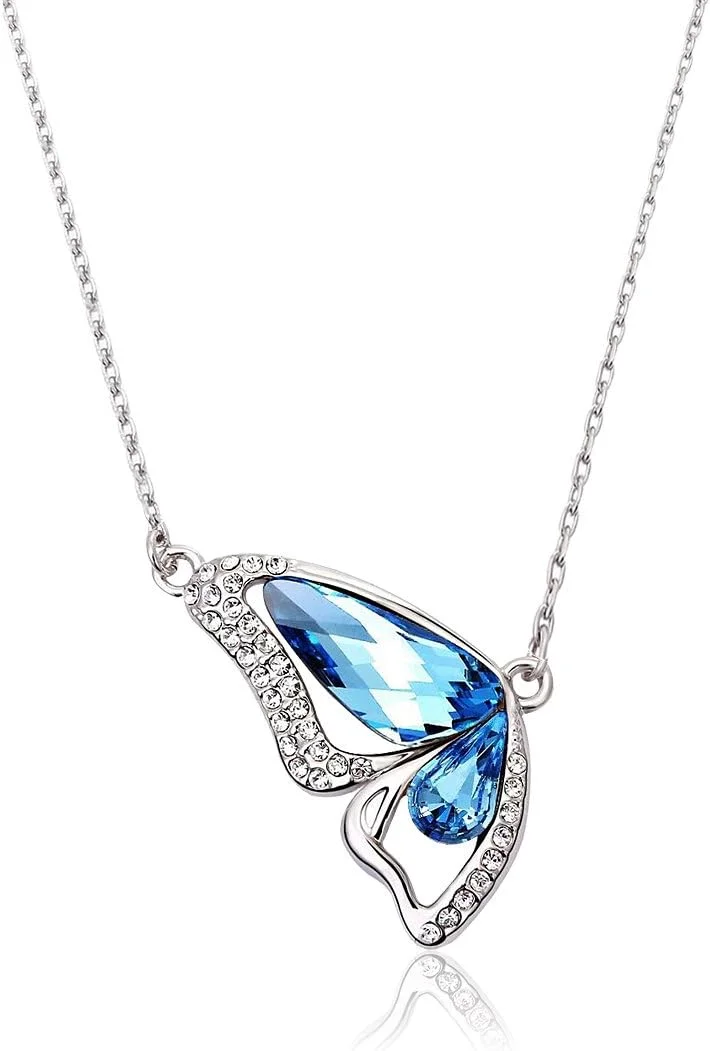 گردنبند آویز پروانه کریستالی با روکش پلاتین زنانه