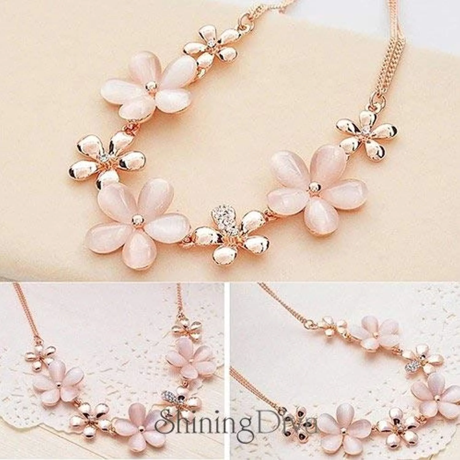 گردنبند زنانه نگیندار با روکش رزگلد گردنبند زنانه نگیندار با روکش رزگلد