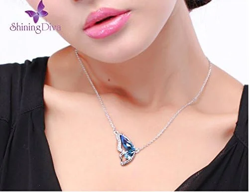 گردنبند آویز پروانه کریستالی با روکش پلاتین زنانه