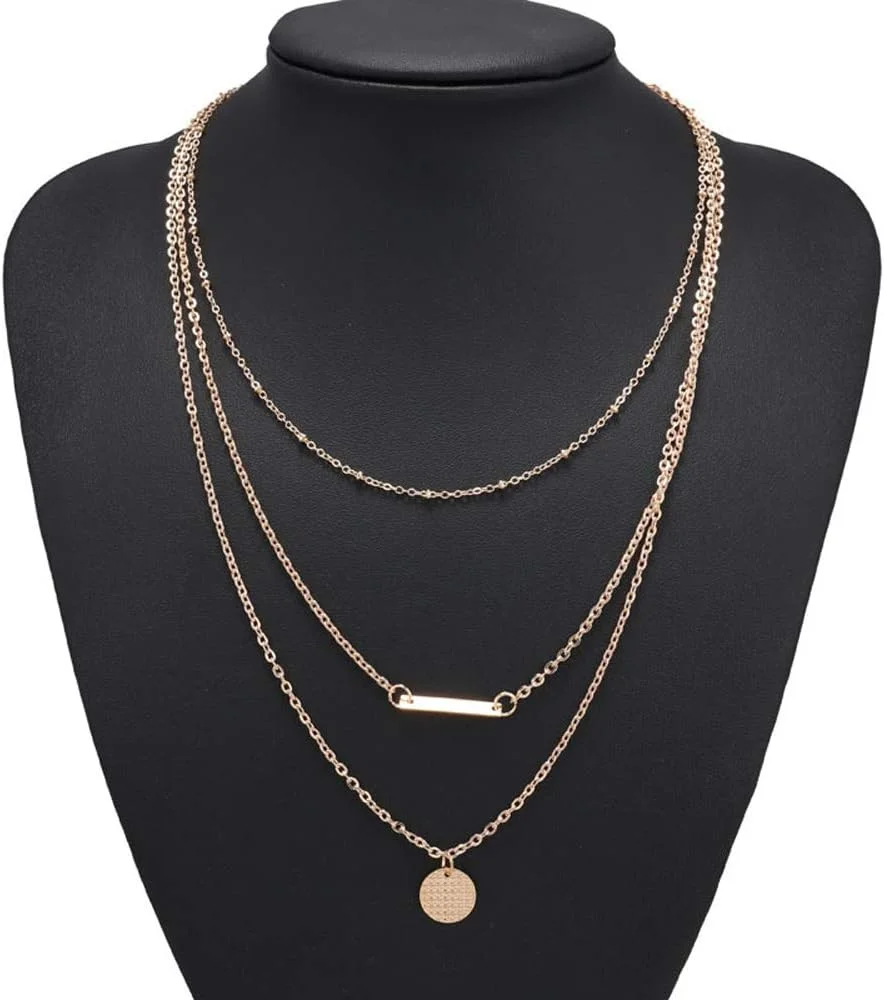 گردنبند آویز زنجیری چند لایه شیک و جدید زنانه با روکش طلایی و نگین های زیرکونیا - 12442np 1