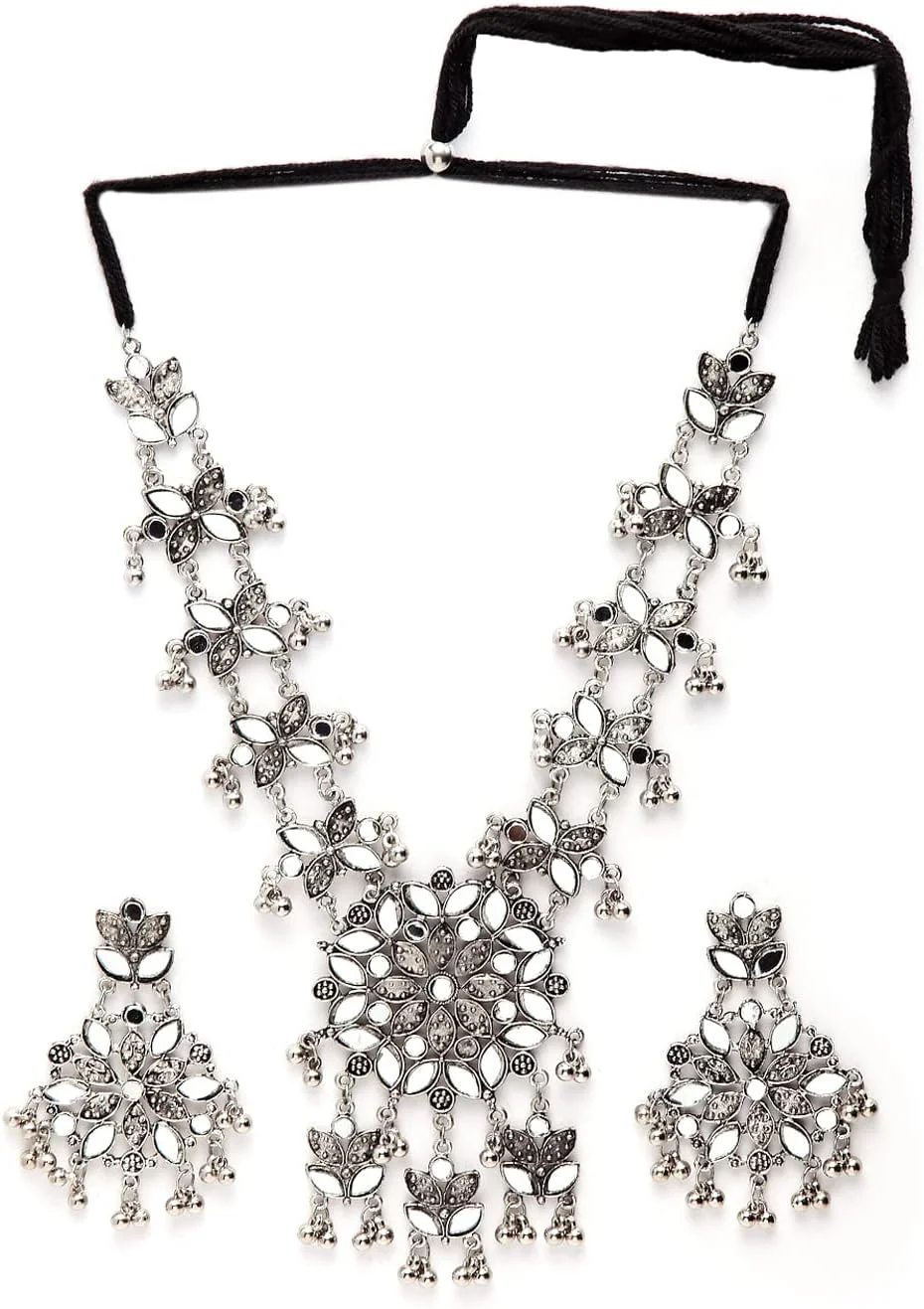 ست جواهرات گردنبند نقره ای اکسید شده شیک و جدید زنانه