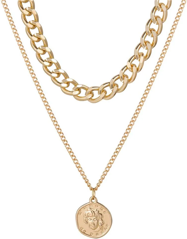 گردنبند آویز چند لایه زنجیره ای شیک و مد روز Shining Diva برای زنان و دختران (12451np)، طلایی