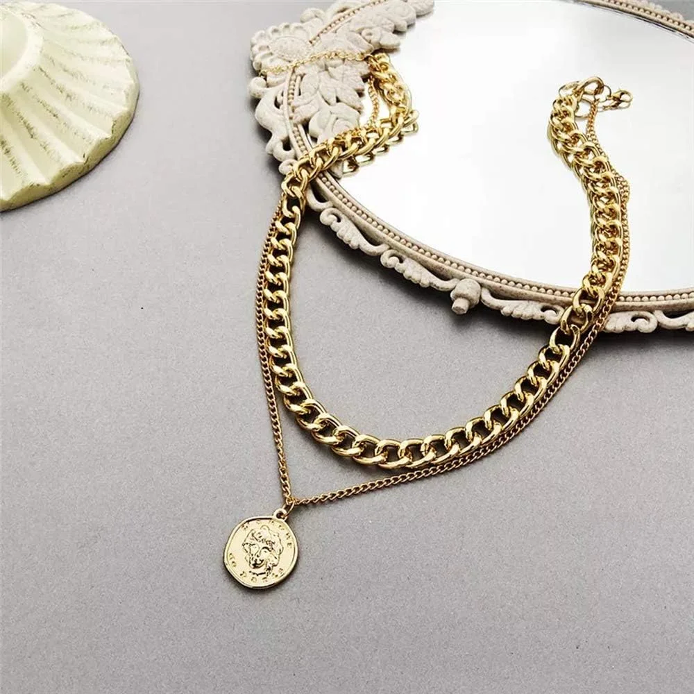 گردنبند آویز چند لایه زنجیره ای شیک و مد روز Shining Diva برای زنان و دختران (12451np)، طلایی