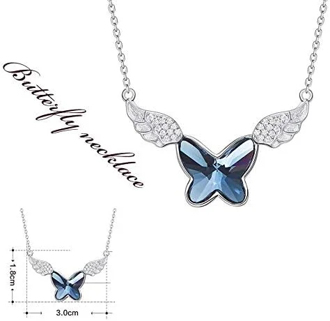 گردنبند آویز پروانه کریستالی شیک و مد روز با روکش نقره پلاتین برای زنان (آبی، 10921np)