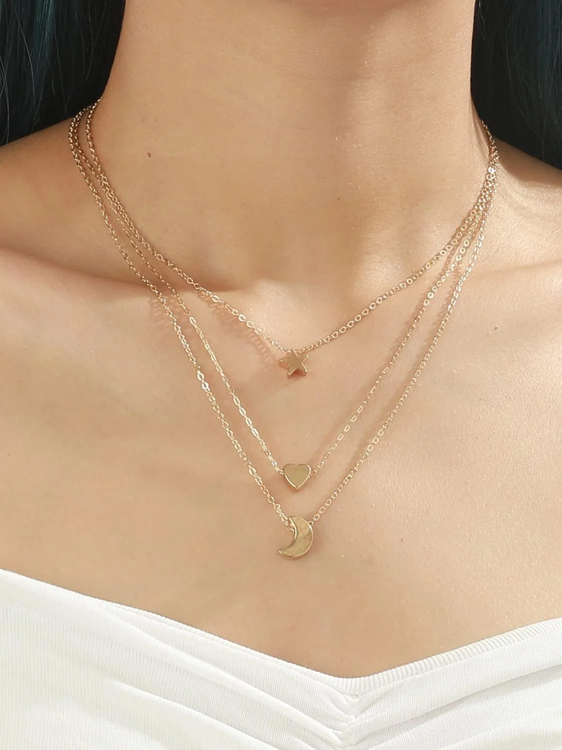 گردنبند آویز چند لایه زنجیره ای شیک و مد روز زنانه و دخترانه (14581np)، طلایی