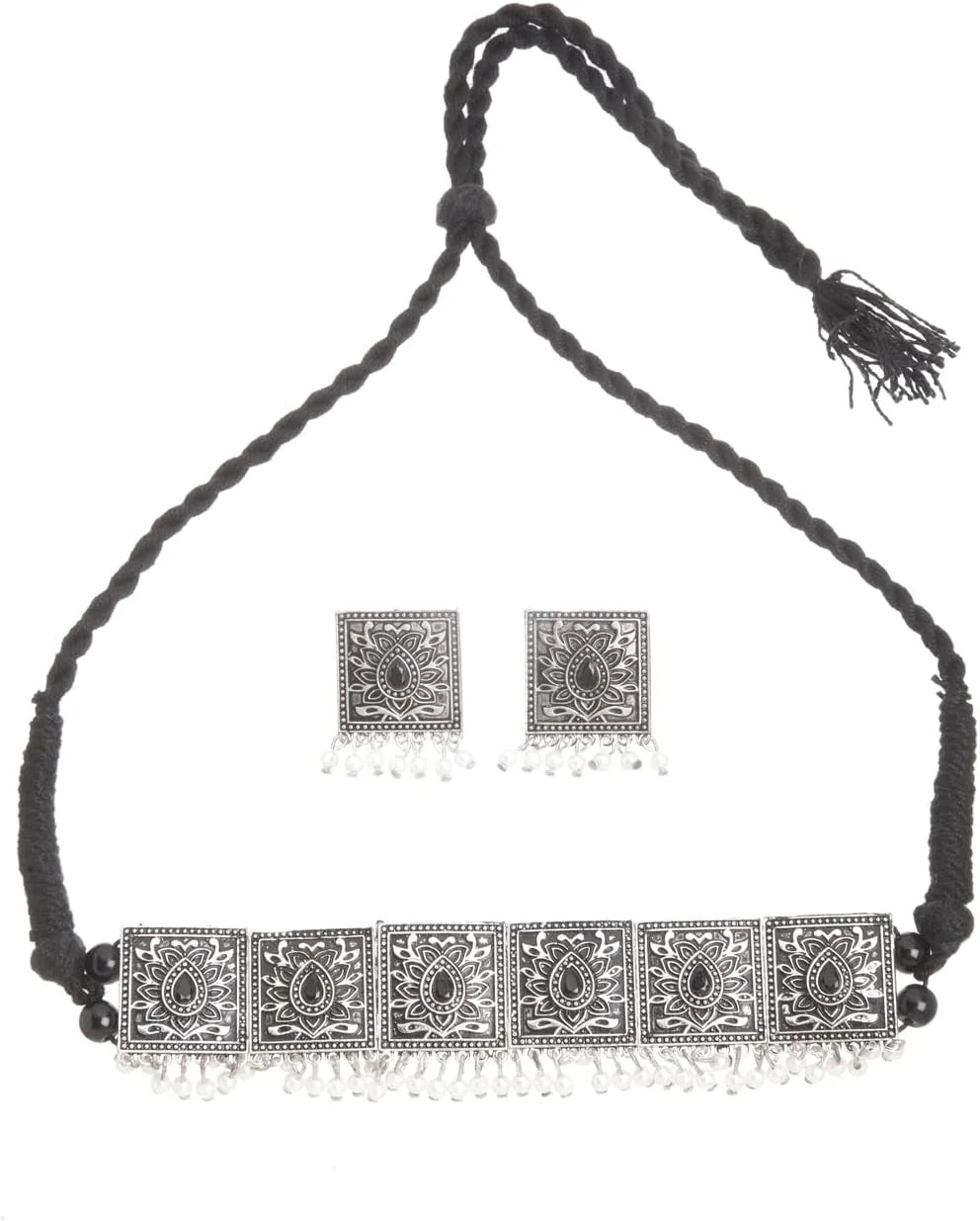 ست جواهرات گردنبند نقره ای اکسید شده شیک و جدید زنانه