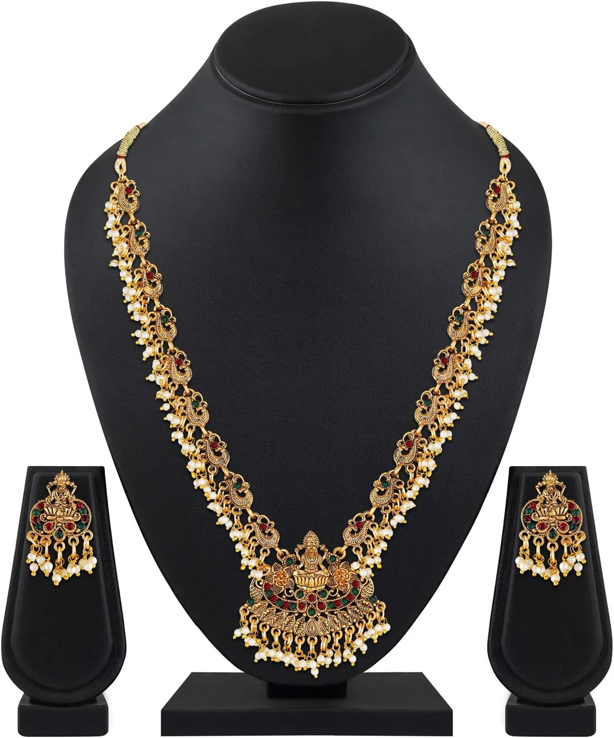 ست جواهرات گردنبند مرواریدی سنتی با طراحی معبد جدید و روکش طلایی زنانه