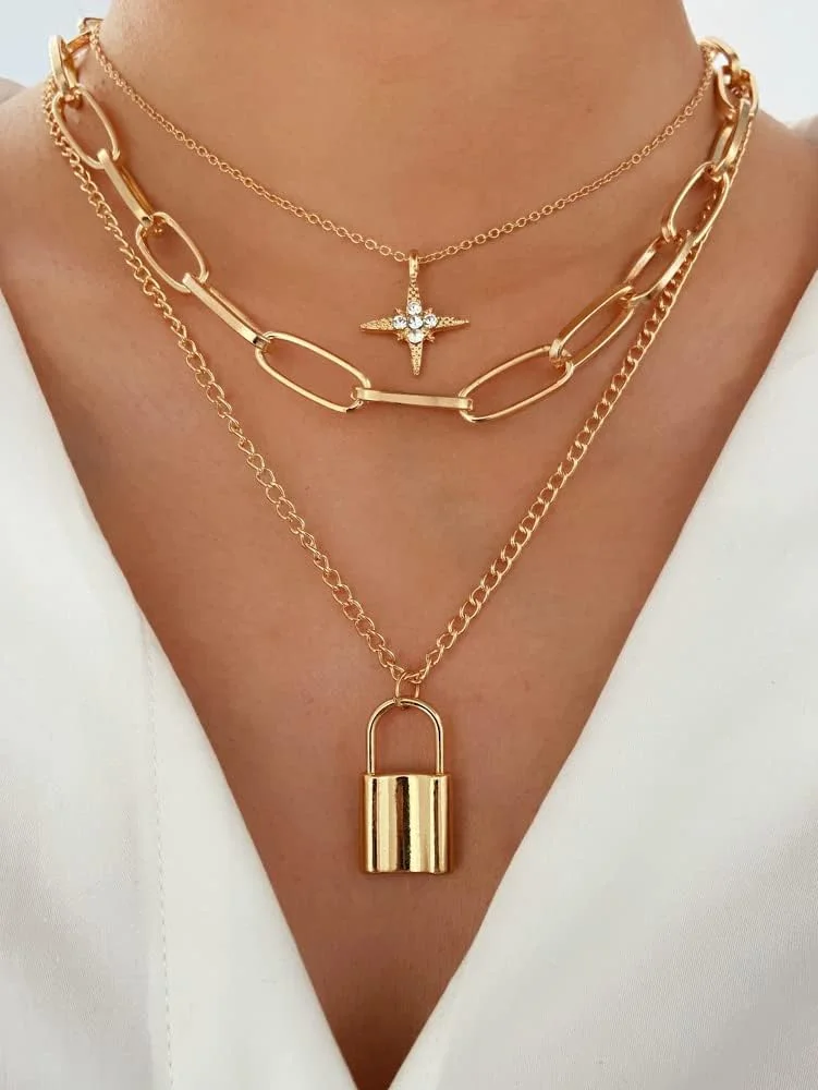 گردنبند چند لایه زنانه و دخترانه، طلایی (A12966np)