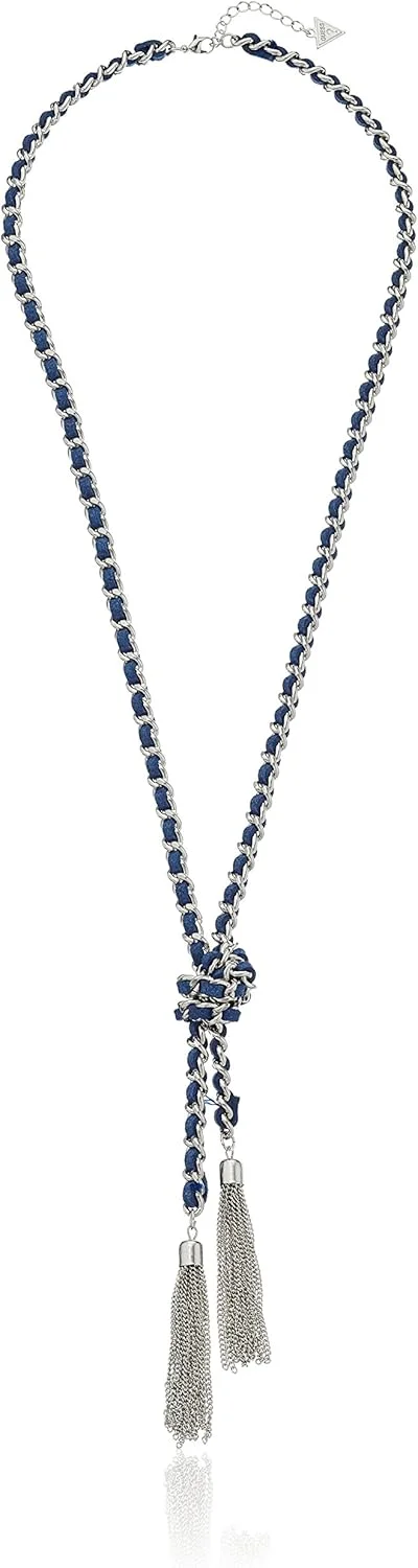 گردنبند نقره ای و بافت جین منگوله دار مدل Y شکل "Basic"، طول 76 + 5 سانتیمتر