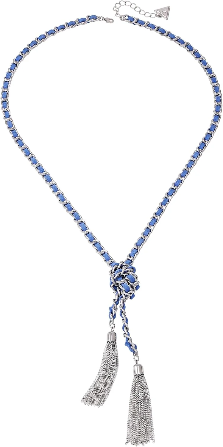 گردنبند نقره ای و بافت جین منگوله دار مدل Y شکل "Basic"، طول 76 + 5 سانتیمتر