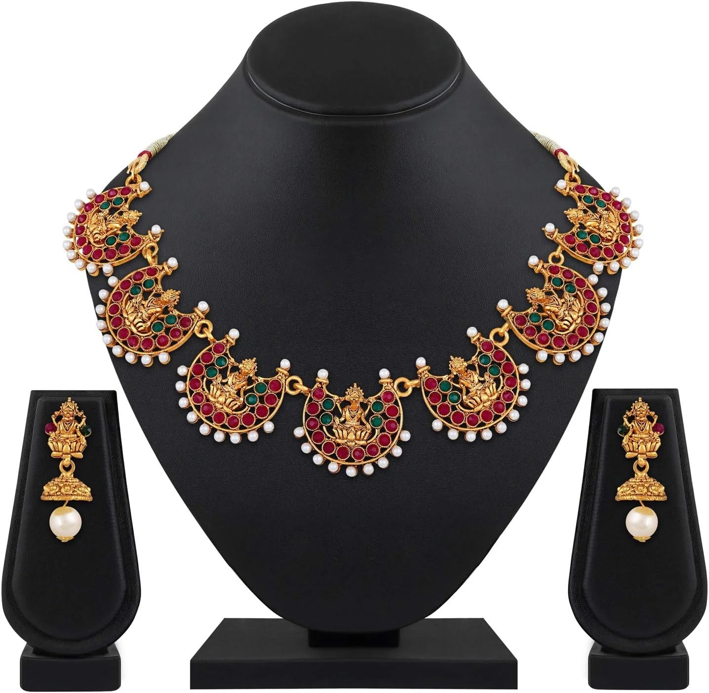 ست جواهرات شیک زنانه شامل گردنبند چوکر معبد سنتی با روکش طلای 18 عیار مناسب مهمانی عروسی ست جواهرات شیک زنانه شامل گردنبند چوکر معبد سنتی با روکش طلای 18 عیار مناسب مهمانی عروسی