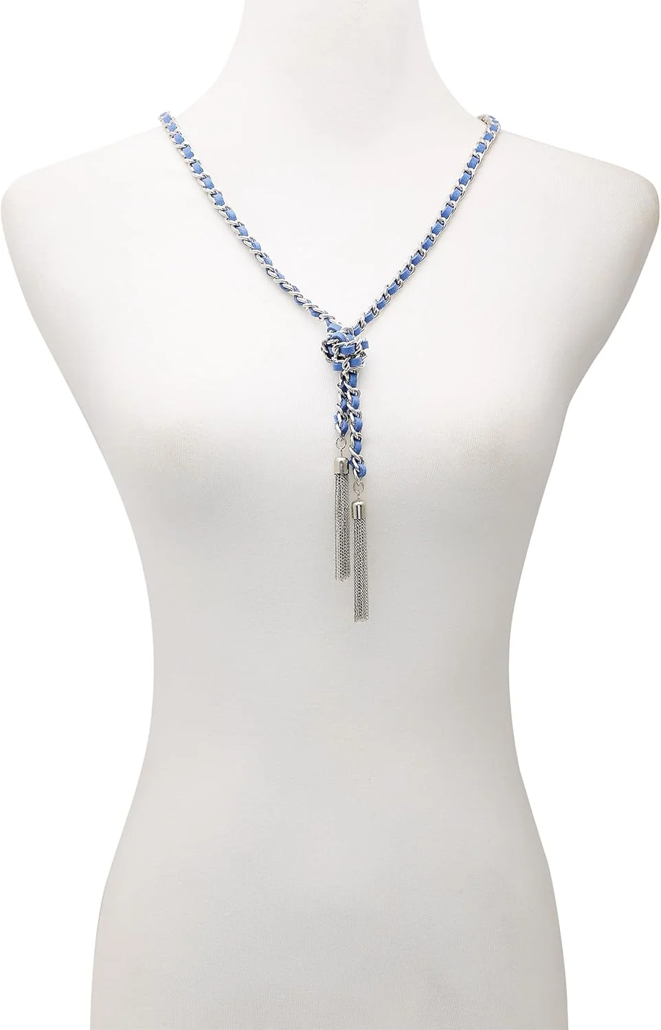 گردنبند نقره ای و بافت جین منگوله دار مدل Y شکل "Basic"، طول 76 + 5 سانتیمتر