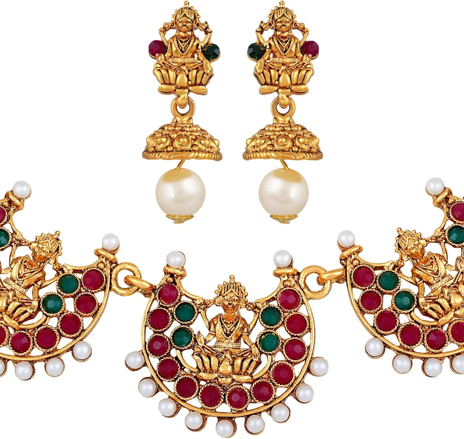 ست جواهرات شیک زنانه شامل گردنبند چوکر معبد سنتی با روکش طلای 18 عیار مناسب مهمانی عروسی ست جواهرات شیک زنانه شامل گردنبند چوکر معبد سنتی با روکش طلای 18 عیار مناسب مهمانی عروسی