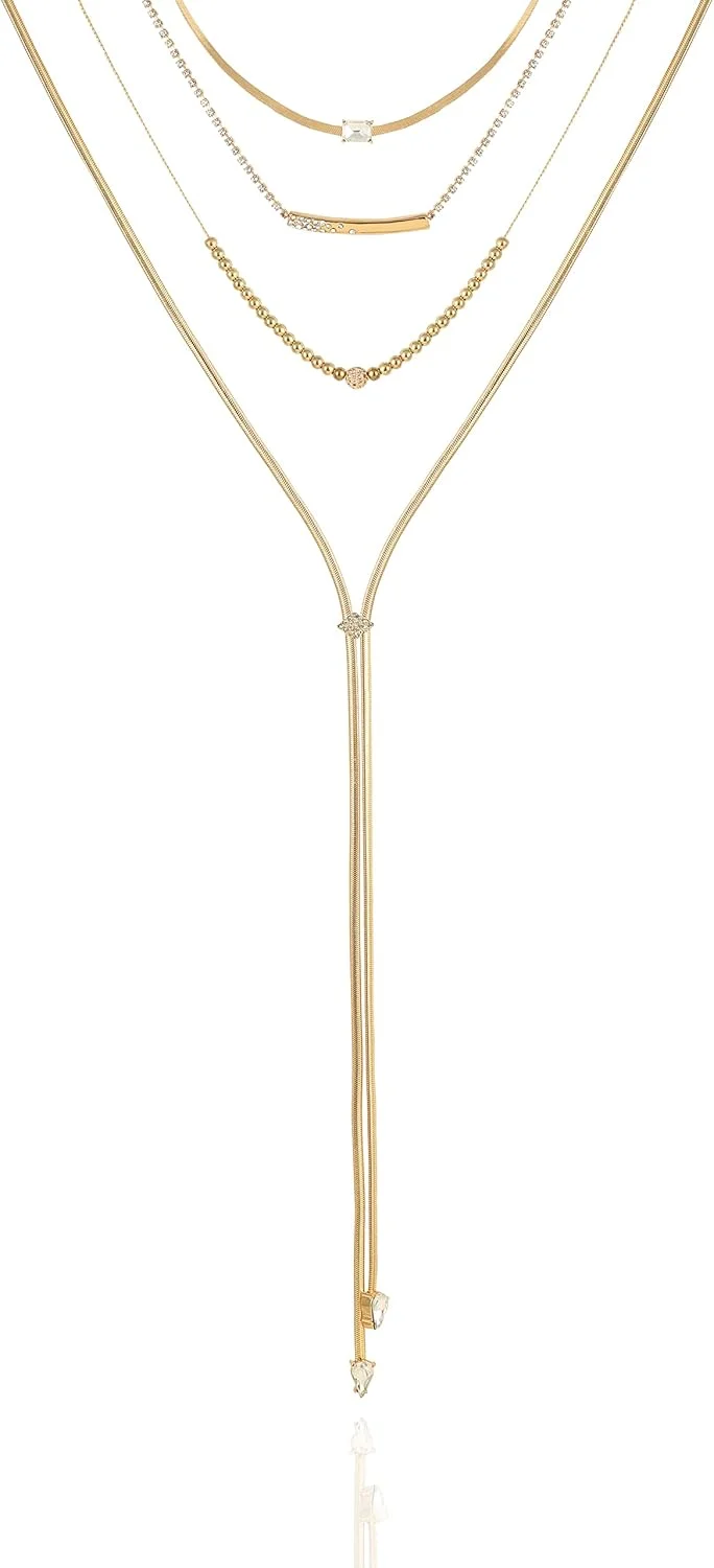 گردنبند لایه ای ۴ تکه طلایی رنگ GUESS با سنگ های کریستالی