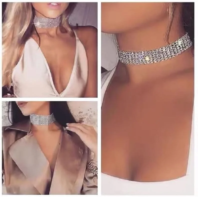 گردنبند چوکر مجلسی نگین دار شاینینگ دیوا، شیک و فشن، مناسب بانوان و دختران (سفید) (14388np) گردنبند چوکر مجلسی نگین دار شاینینگ دیوا، شیک و فشن، مناسب بانوان و دختران (سفید) (14388np)