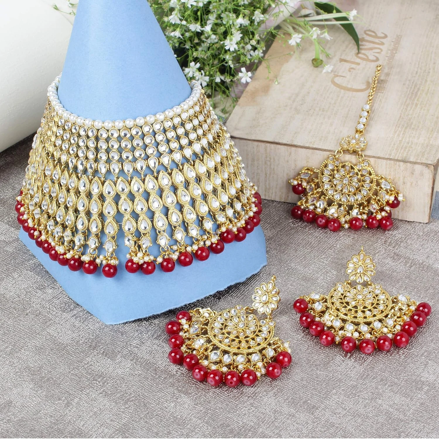 ست جواهرات گردنبند چوکر کندان شیک و مجلسی زنانه مناسب عروسی و مهمانی ست جواهرات گردنبند چوکر کندان شیک و مجلسی زنانه مناسب عروسی و مهمانی