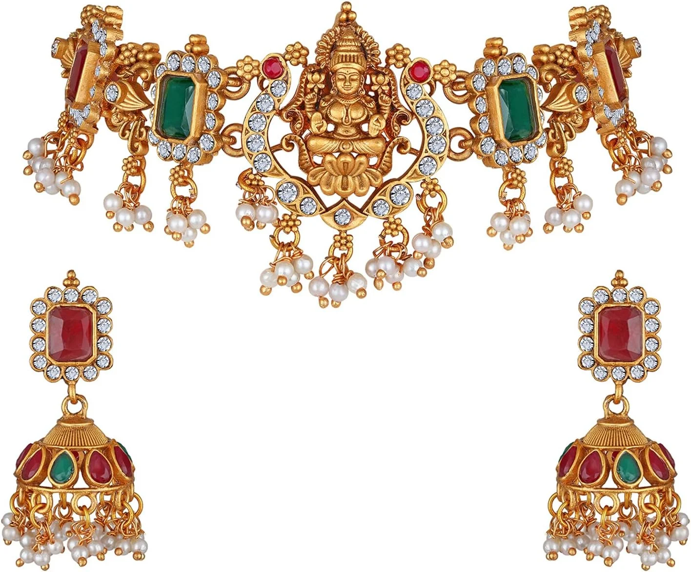 ست جواهرات گردنبند چوکر مرواریدی طرح معبد سنتی شیک و جدید زنانه