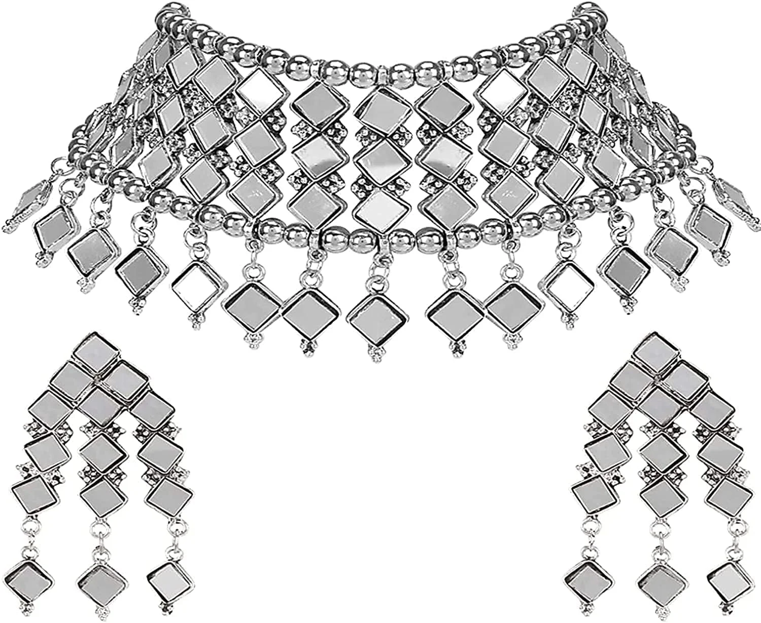 ست زیورآلات گردنبند نقره ای اکسید شده شیک و جدید زنانه