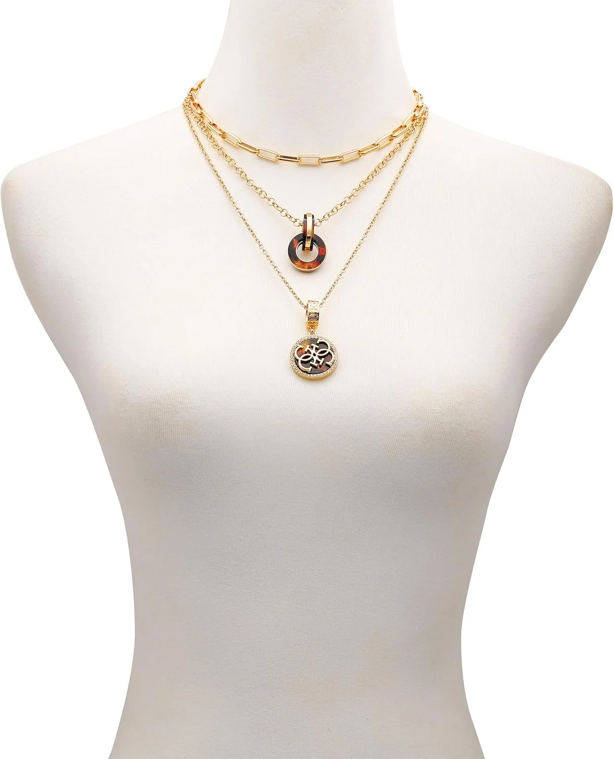 گردنبند لایه ای دو آویز طلایی GUESS با سنگ کریستالی و طرح لاک پشتی