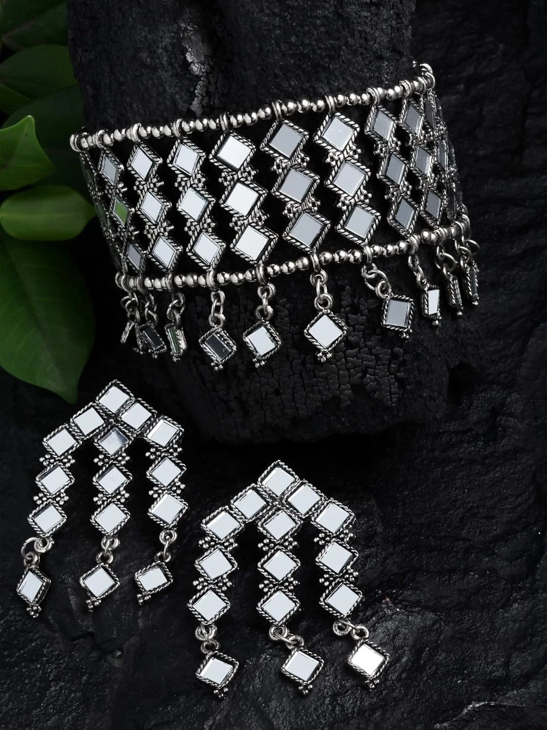 ست زیورآلات گردنبند نقره ای اکسید شده شیک و جدید زنانه ست زیورآلات گردنبند نقره ای اکسید شده شیک و جدید زنانه