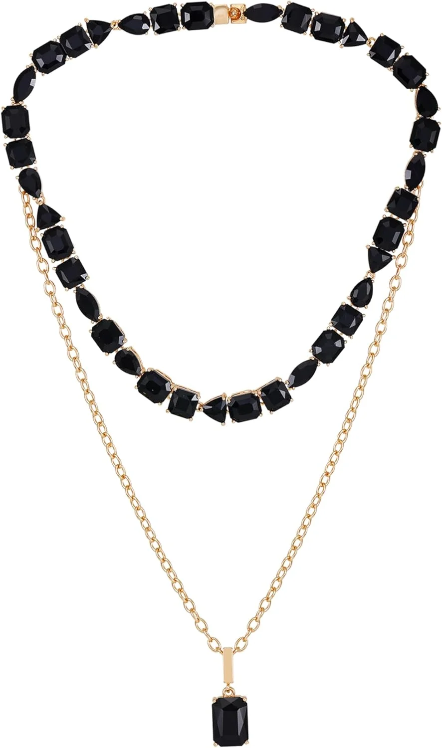 گردنبند آویز لایه ای نگین دار مشکی گلدتُن گِس