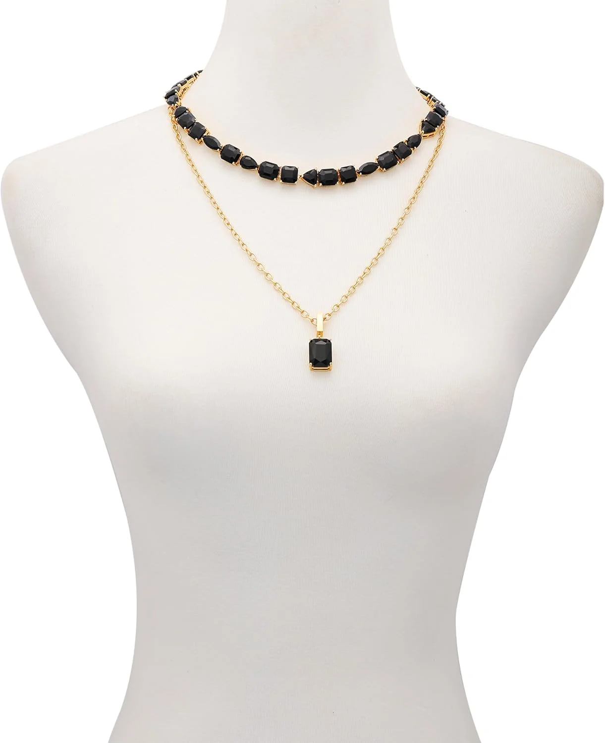 گردنبند آویز لایه ای نگین دار مشکی گلدتُن گِس