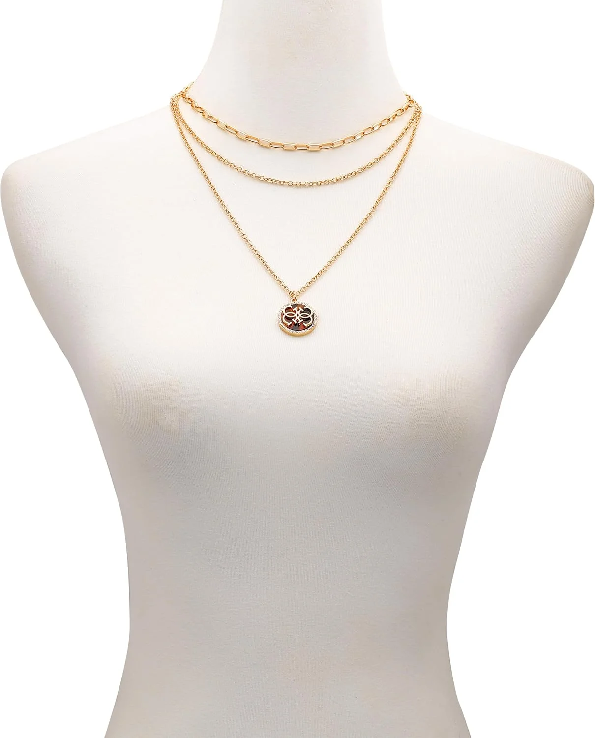 گردنبند لایه ای آویز لاک پشتی کنجدی نگین دار طلایی گس