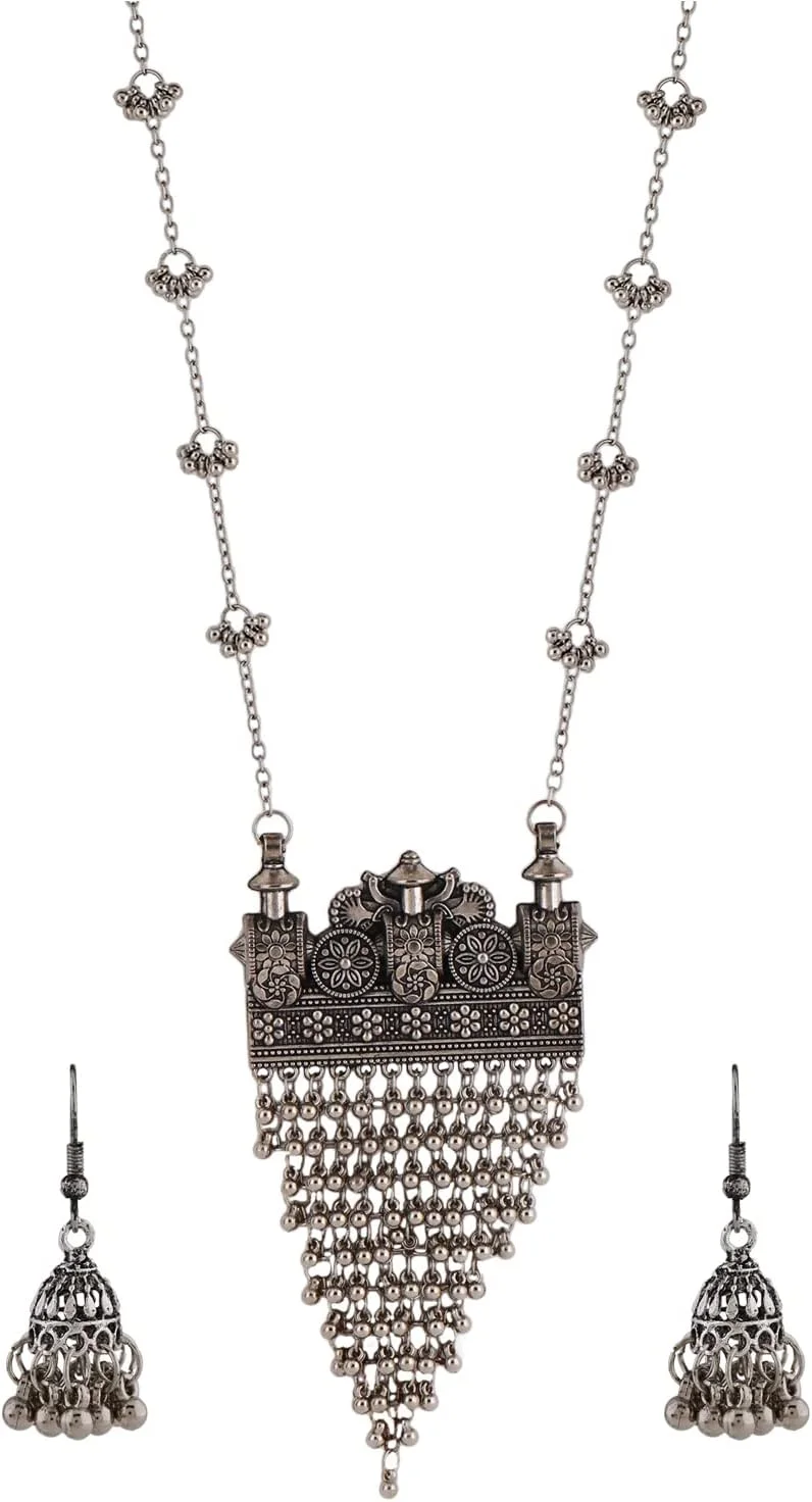 ست جواهرات گردنبند نقره ای اکسید شده شیک و جدید زنانه از شاینینگ دیوا (13152s)