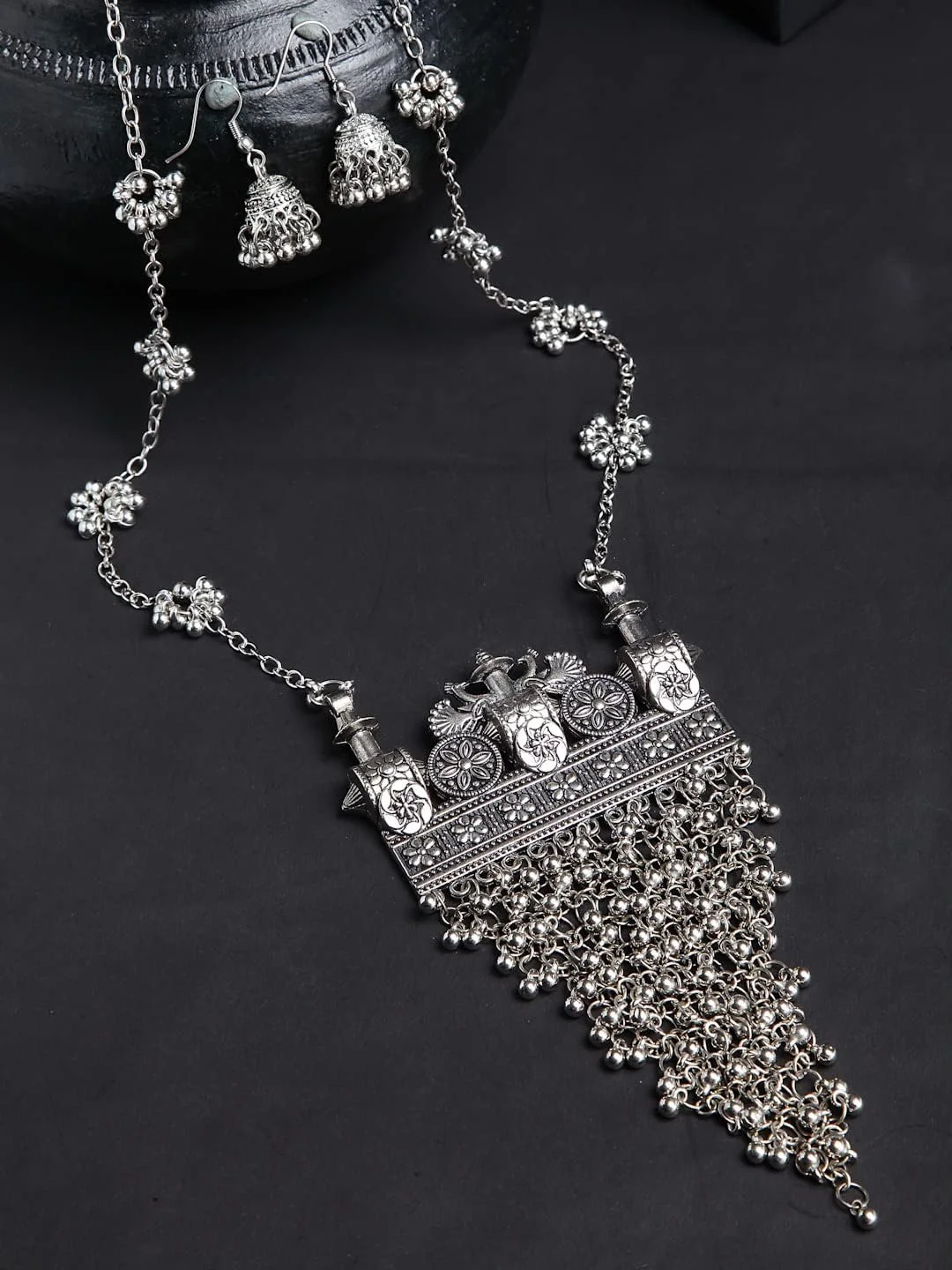 ست جواهرات گردنبند نقره ای اکسید شده شیک و جدید زنانه از شاینینگ دیوا (13152s) ست جواهرات گردنبند نقره ای اکسید شده شیک و جدید زنانه از شاینینگ دیوا (13152s)