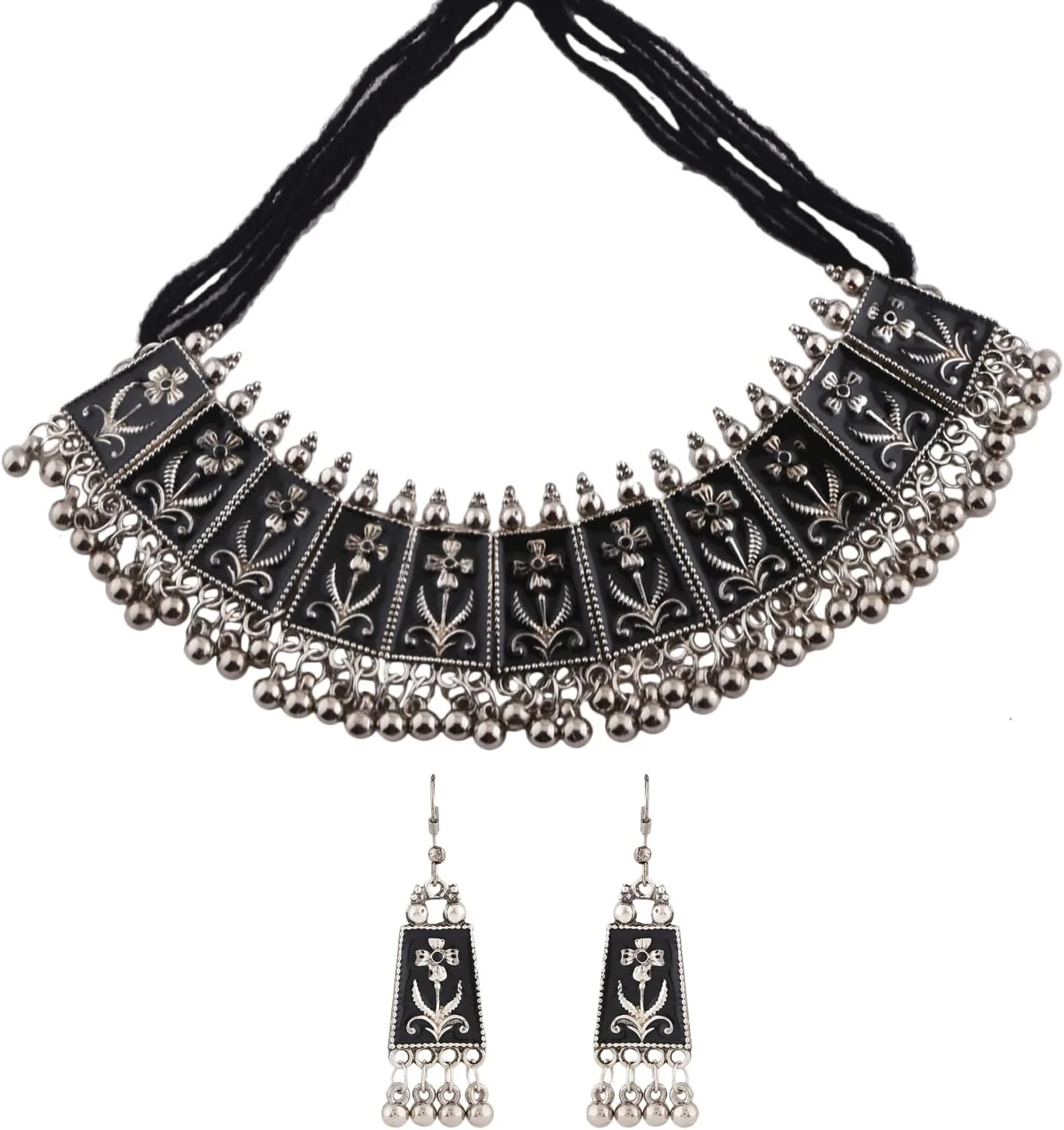 ست جواهرات گردنبند نقره ای اکسیدایز شده شیک و جدید زنانه