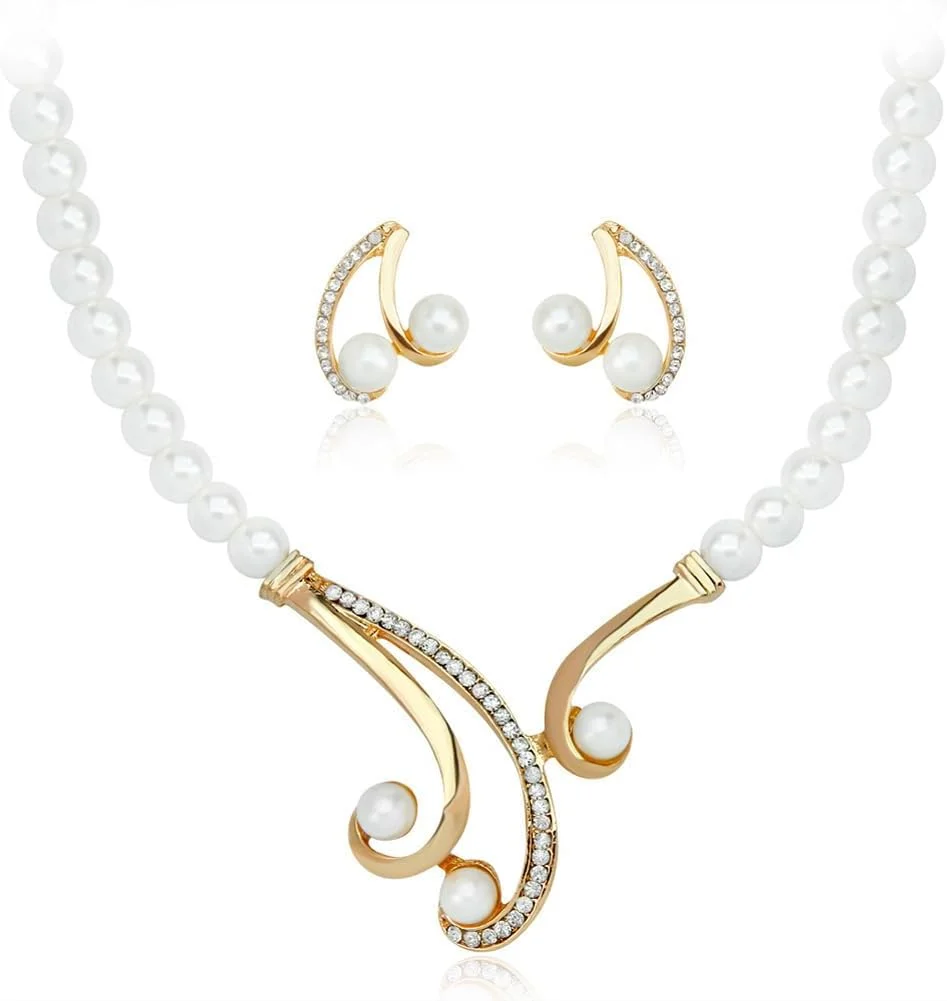 ست جواهرات گردنبند مرواریدی شیک و جدید زنانه با طراحی مد روز