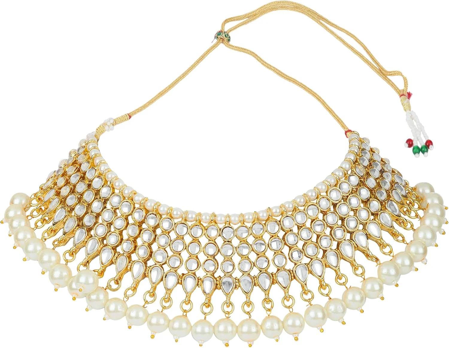 ست جواهرات زنانه شامل گردنبند چوکر، گوشواره کندن سنتی و مانگ تیکا با طراحی جدید و شیک (سفید)(A12180s) ست جواهرات زنانه شامل گردنبند چوکر، گوشواره کندن سنتی و مانگ تیکا با طراحی جدید و شیک (سفید)(A12180s)